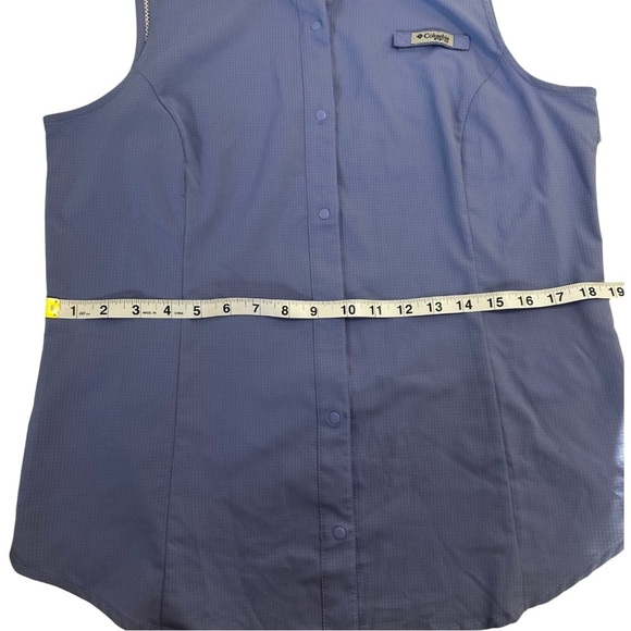 Columbia PFG Sleeveless Fishing Shirt Women’s Size XL Blue Vented Button Front - Picture 7 of 13